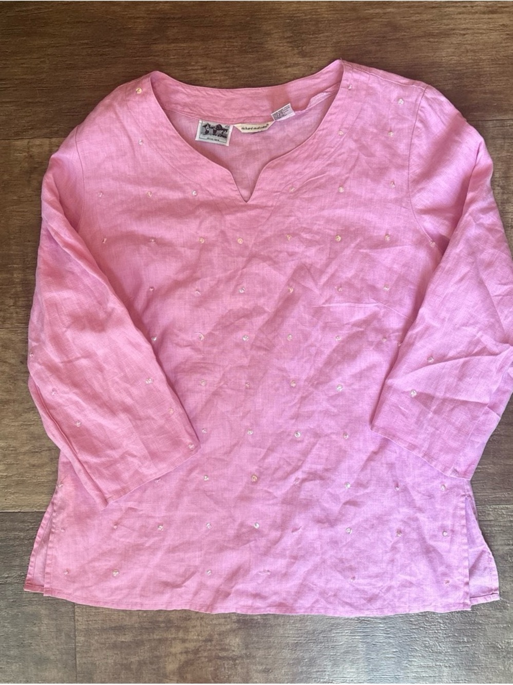 Embroidered Pink Linen Tunic Top - Unknown Brand